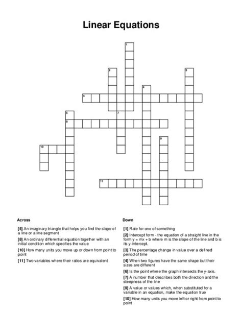 Linear Equations Crossword Puzzle
