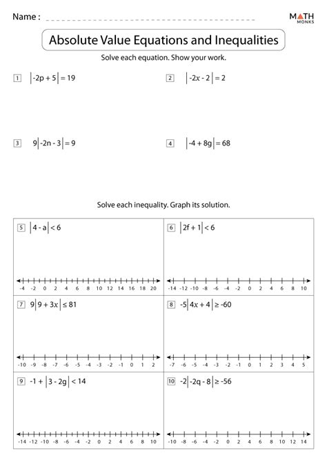 Linear Equations Inequalities Math Worksheet