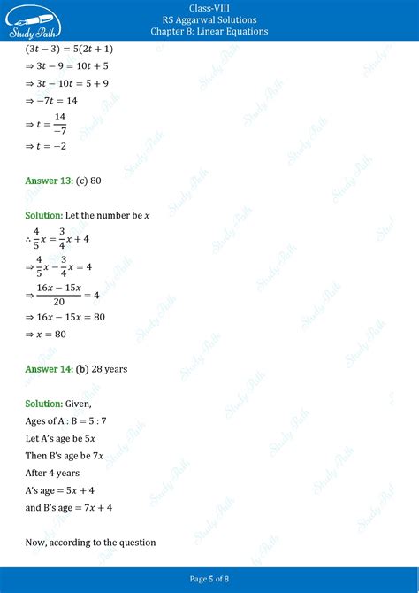 Linear Equations Mcqs Class 8