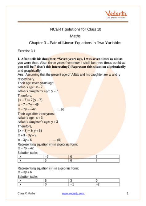 Linear Equations Ncert Solutions