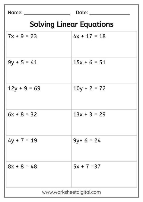 Linear Equations Worksheet College Algebra