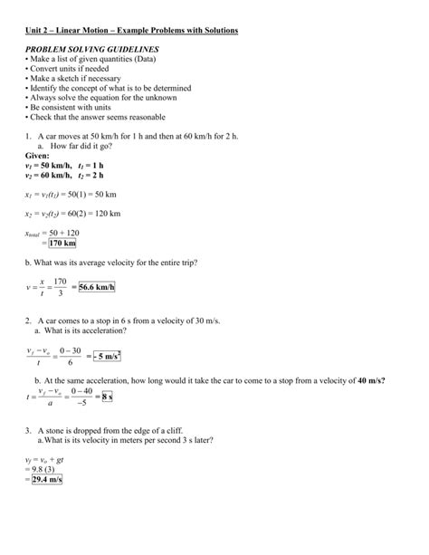 Linear Motion Practice Problems Pdf