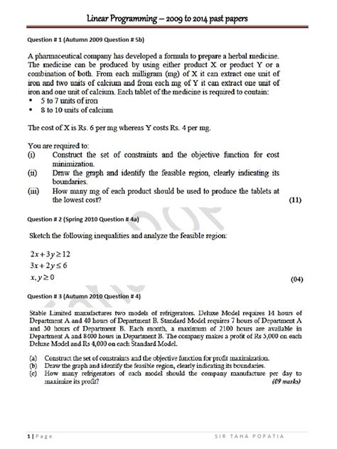 Linear Programming Question Paper