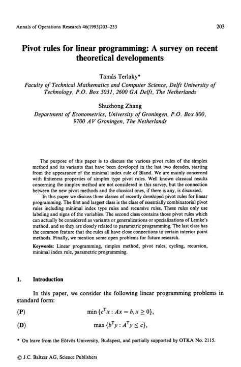 Linear Programming Survey Paper