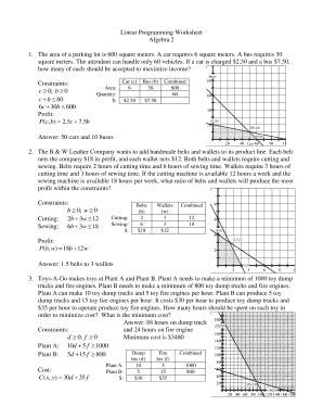 Linear Programming Worksheet With Answer Key
