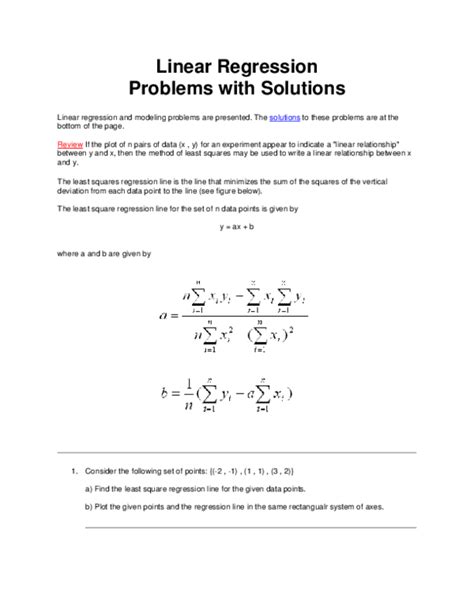 linear regression example problems pdf with solutions