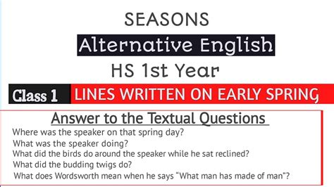 lines written in early spring questions and answers class 11 pseb