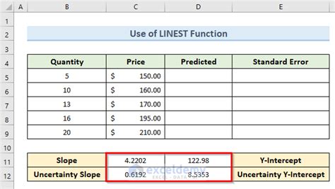 Linest () Function Error For Regression On Excel