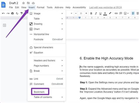 link in google docs to section