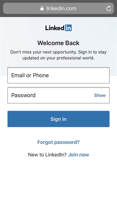 linkedin login page