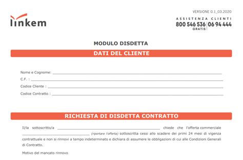 Linkem Area Clienti Modulo Disdetta