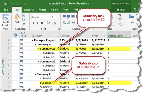 linking summary tasks in ms project