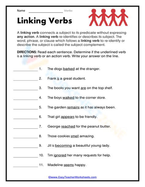 linking verb examples with answers grade 8