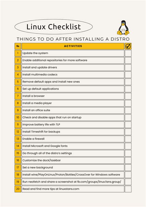 linux checklist app