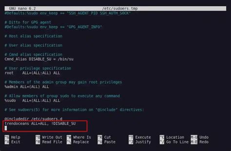 linux disable sudo su