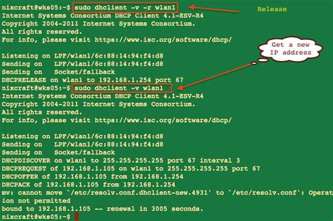 linux ip command renew dhcp