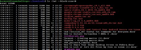 linux list files with size in mb