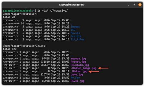 linux ls list files recursively