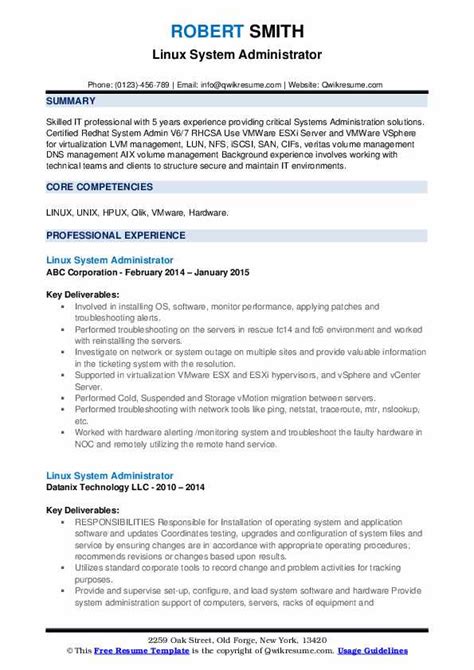 linux system administrator cv example