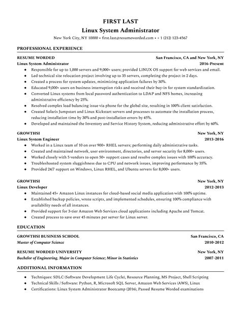 linux system administrator resume example