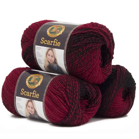 lion brand scarfie yarn cranberry