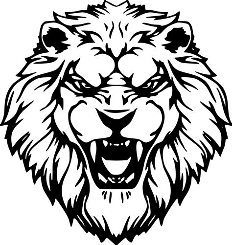 lion face outline black and white