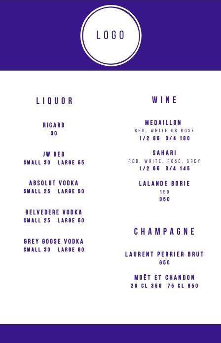 Liquor Menu Definition