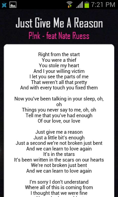 Lirik Lagu dan Terjemahan Just Give Me A Reason Pink feat. Nate Ruess Lirik Lagu dari