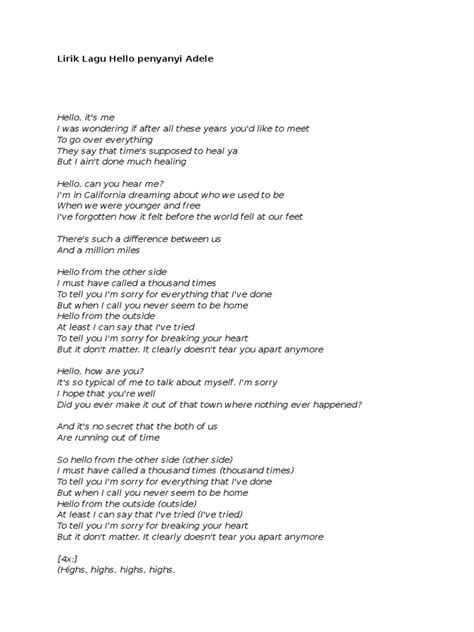Lirik Hello Adele