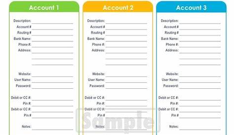 Lists & Log Printables, Bank Account Information Sheet, Credit Card
