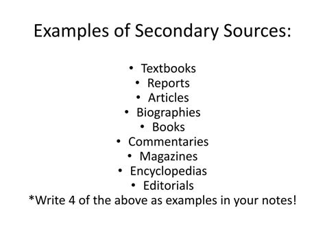 list 2 examples of secondary sources