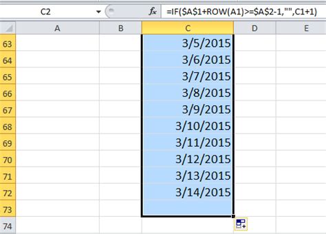 list all dates between two dates excel