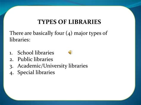 list and explain four types of library