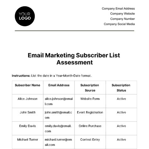 list five example of email