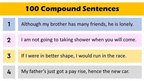 list five examples of compound sentence