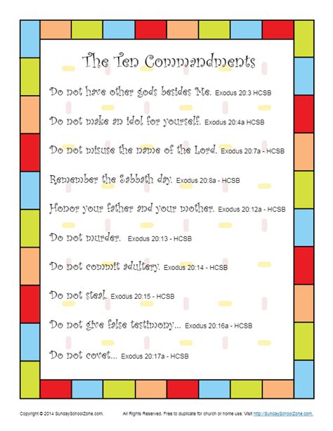 List Of 10 Commandments Nlt Printable Pdf