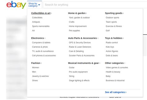 list of all ebay categories