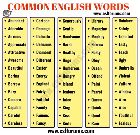 list of basic words in english