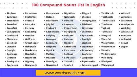 list of compound nouns in english