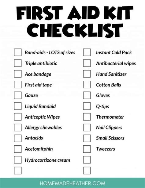 List Of Contents In A First Aid Kit