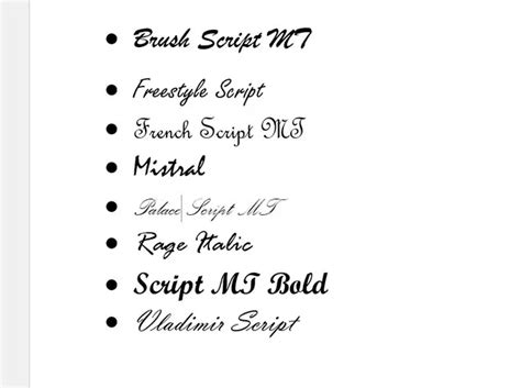 list of cursive fonts in word