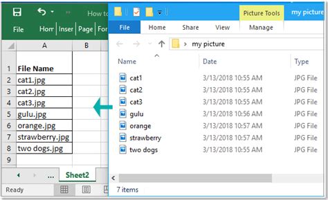 list of filenames in a folder to excel