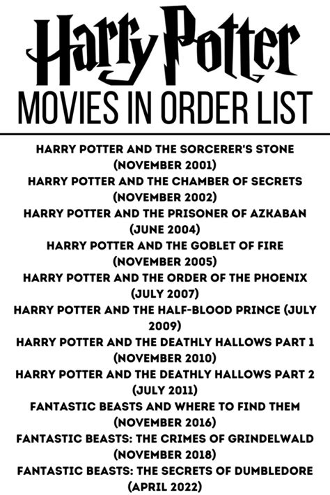 list of harry potter movies chronologically