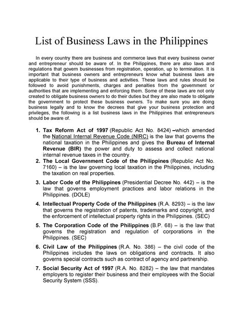list of law in the philippines