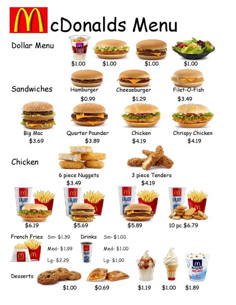 list of mcdonald's menu