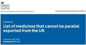 List Of Medicines That Cannot Be Parallel Exported From The Uk