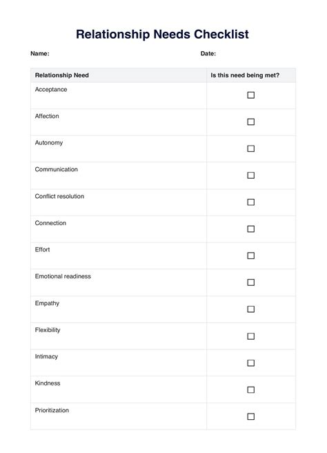 list of needs in a relationship pdf