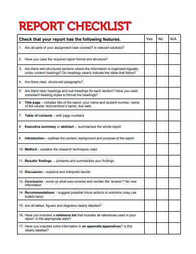 List Of Report Format