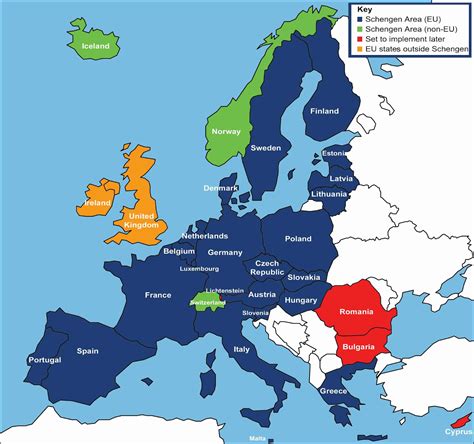 list of schengen countries map
