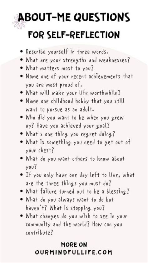list of self reflection questions